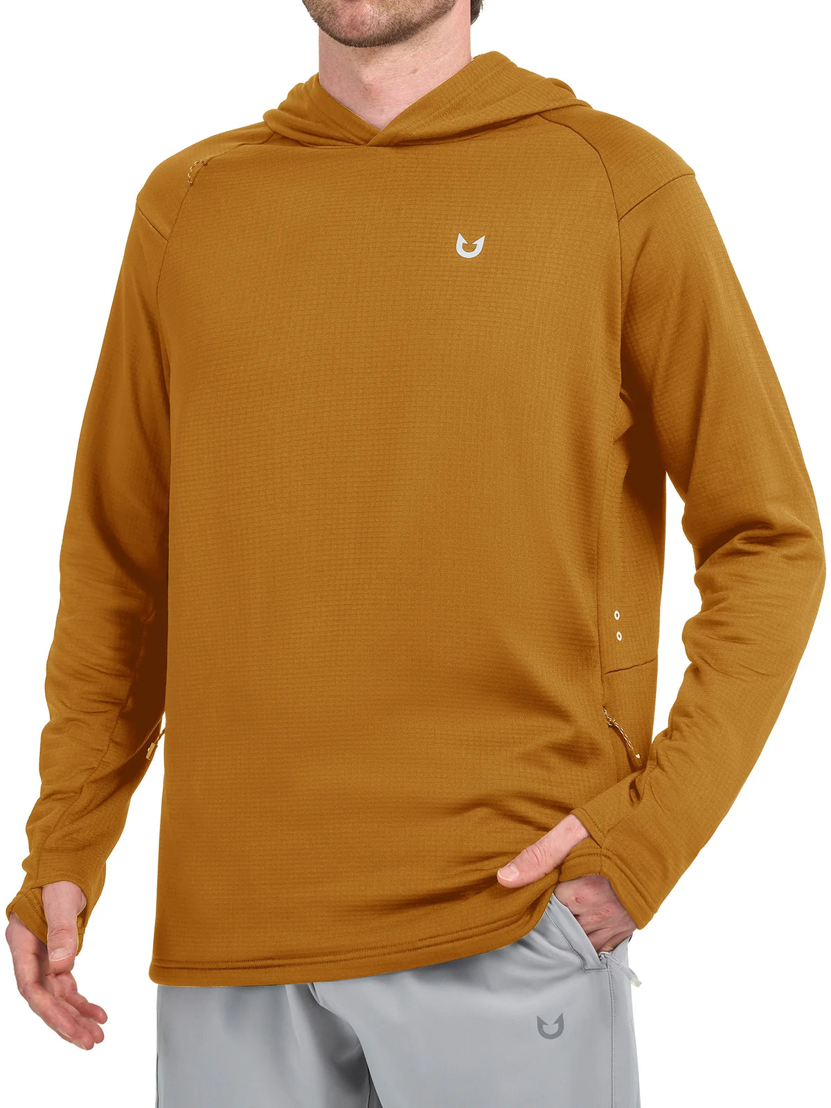
Men's Waffle Fleece Pullover Running Hoodie with Zipper Pockets — Men's waffle fleece pullover hoodie in Brown — brown