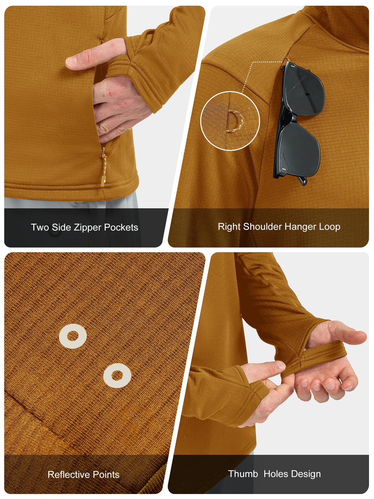 
Men's Waffle Fleece Pullover Running Hoodie with Zipper Pockets — Men's waffle fleece pullover hoodie in Brown — brown