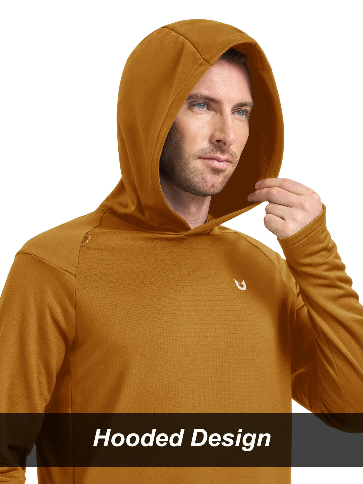 
Men's Waffle Fleece Pullover Running Hoodie with Zipper Pockets — Men's waffle fleece pullover hoodie in Brown — brown