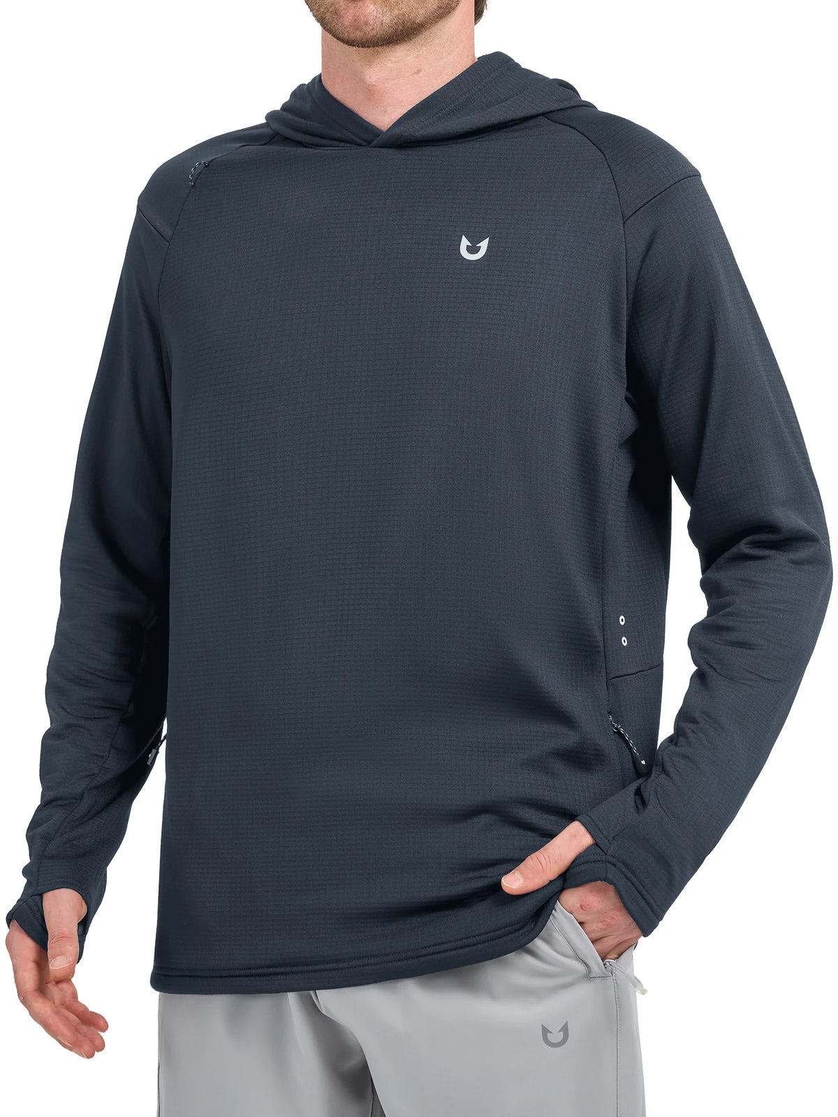 
Men's Waffle Fleece Pullover Running Hoodie with Zipper Pockets — Men's waffle fleece pullover hoodie in Dark Grey — dark grey