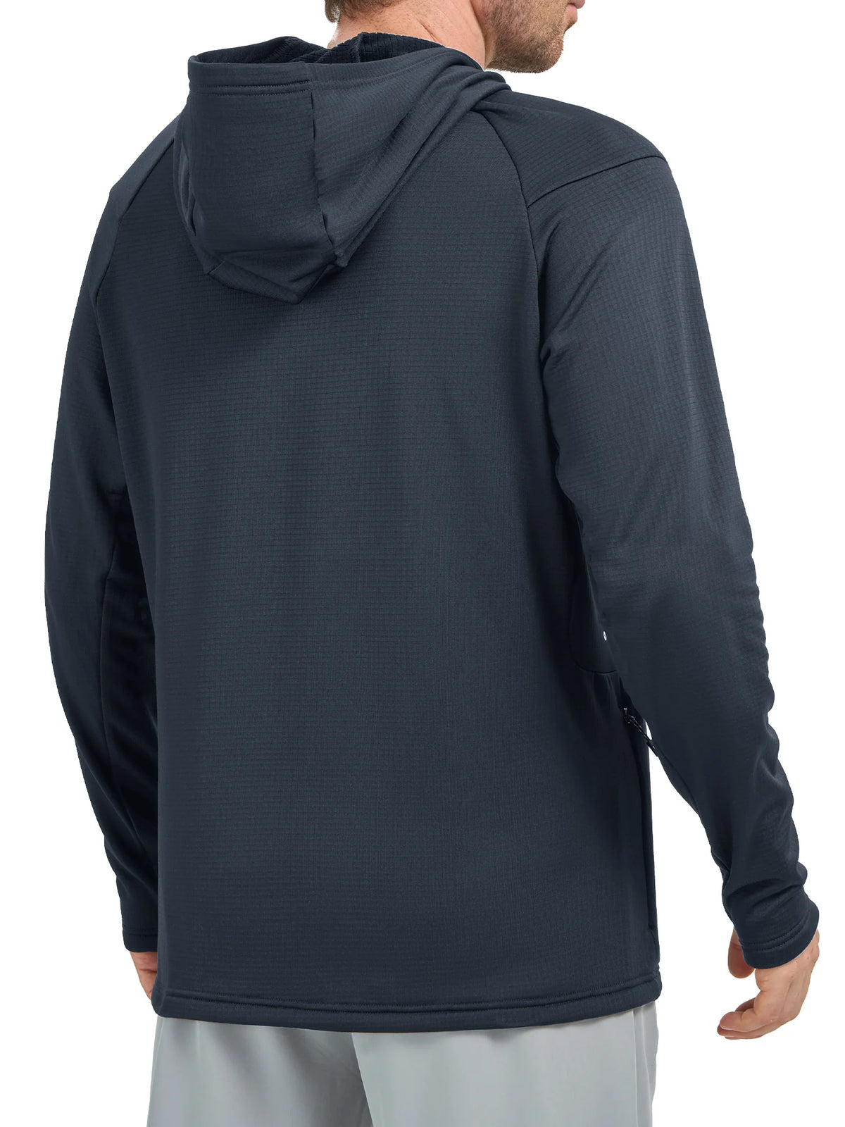 
Men's Waffle Fleece Pullover Running Hoodie with Zipper Pockets — Men's waffle fleece pullover hoodie in Dark Grey — dark grey