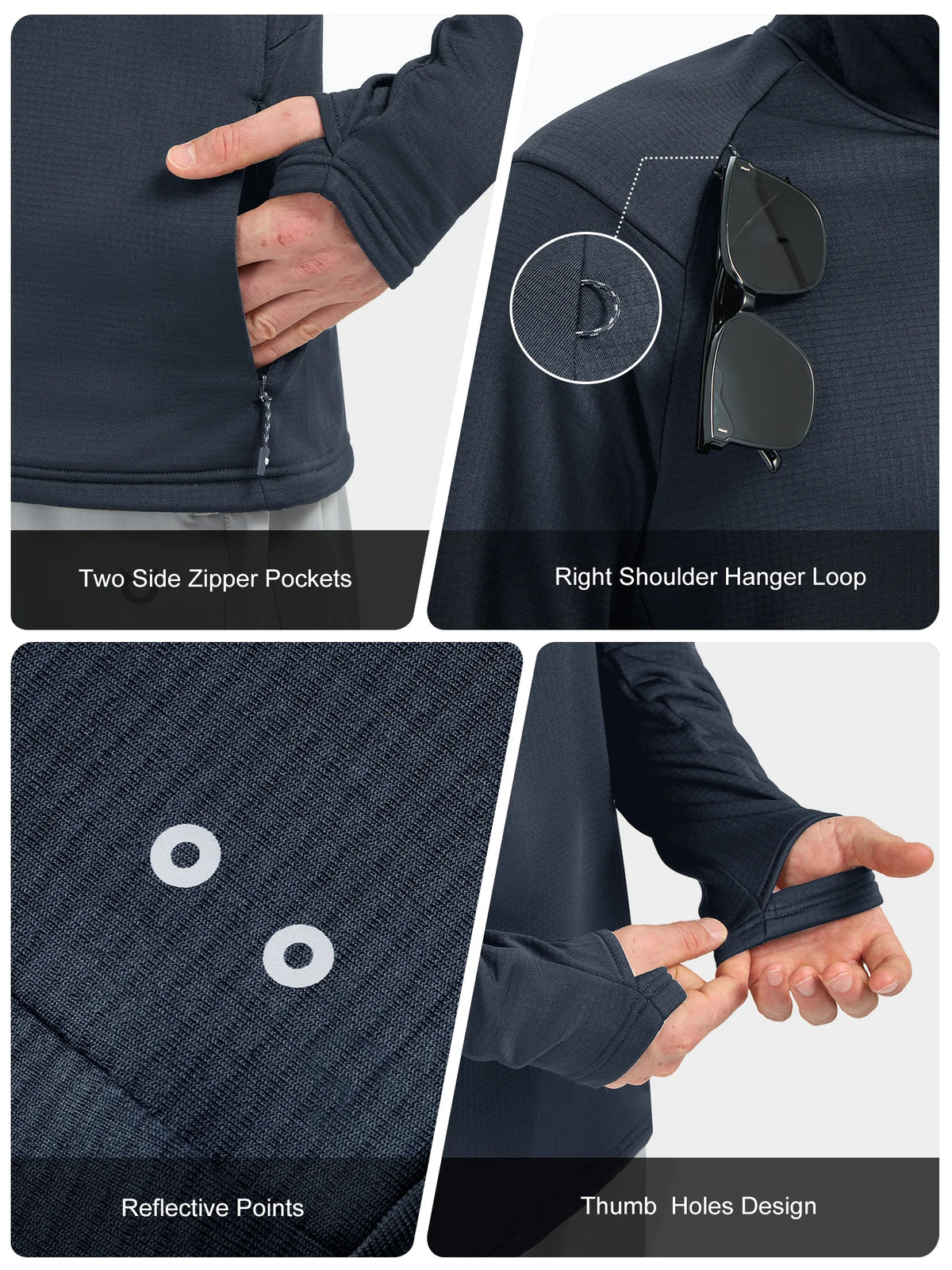 
Men's Waffle Fleece Pullover Running Hoodie with Zipper Pockets — Men's waffle fleece pullover hoodie in Dark Grey — dark grey