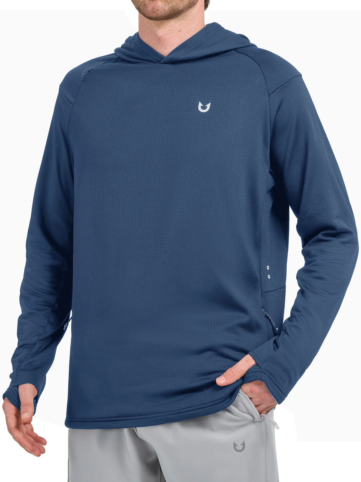 
Men's Waffle Fleece Pullover Running Hoodie with Zipper Pockets — Men's waffle fleece pullover hoodie in Dusty Blue — dusty blue