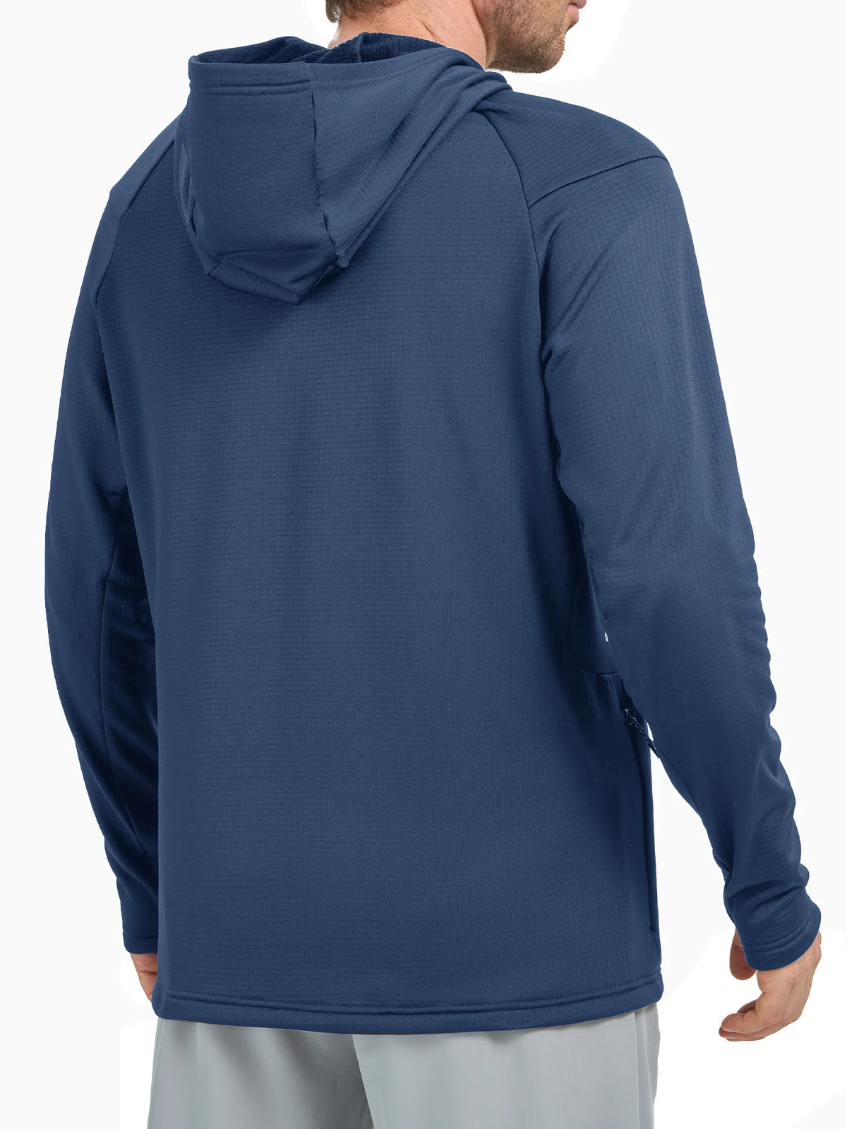 
Men's Waffle Fleece Pullover Running Hoodie with Zipper Pockets — Men's waffle fleece pullover hoodie in Dusty Blue — dusty blue