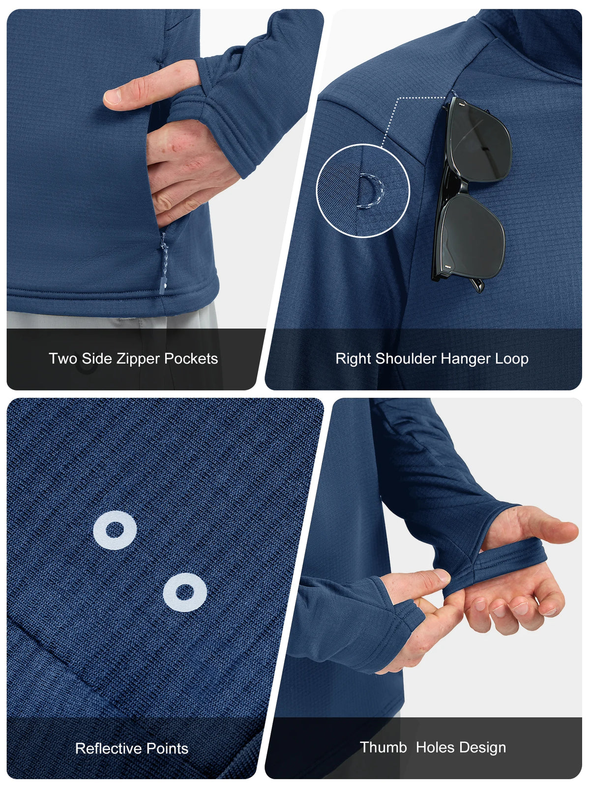 
Men's Waffle Fleece Pullover Running Hoodie with Zipper Pockets — Men's waffle fleece pullover hoodie in Dusty Blue — dusty blue