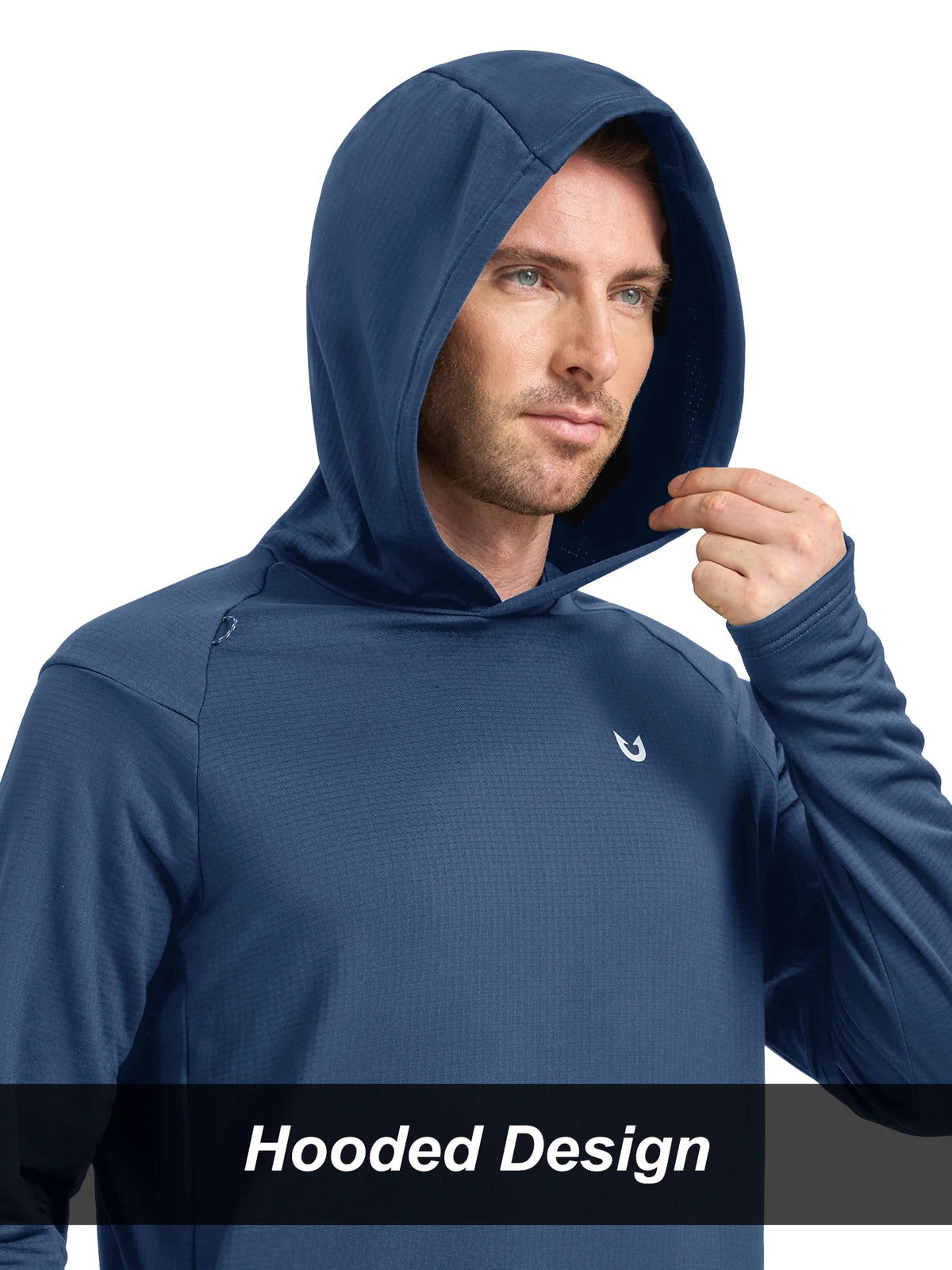 
Men's Waffle Fleece Pullover Running Hoodie with Zipper Pockets — Men's waffle fleece pullover hoodie in Dusty Blue — dusty blue