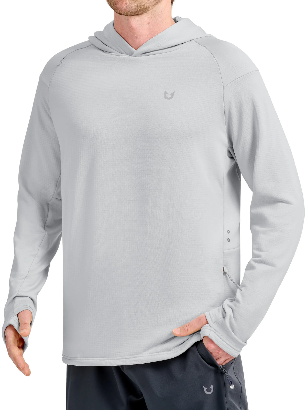 
Men's Waffle Fleece Pullover Running Hoodie with Zipper Pockets — Men's waffle fleece pullover hoodie in Light Grey — light grey
