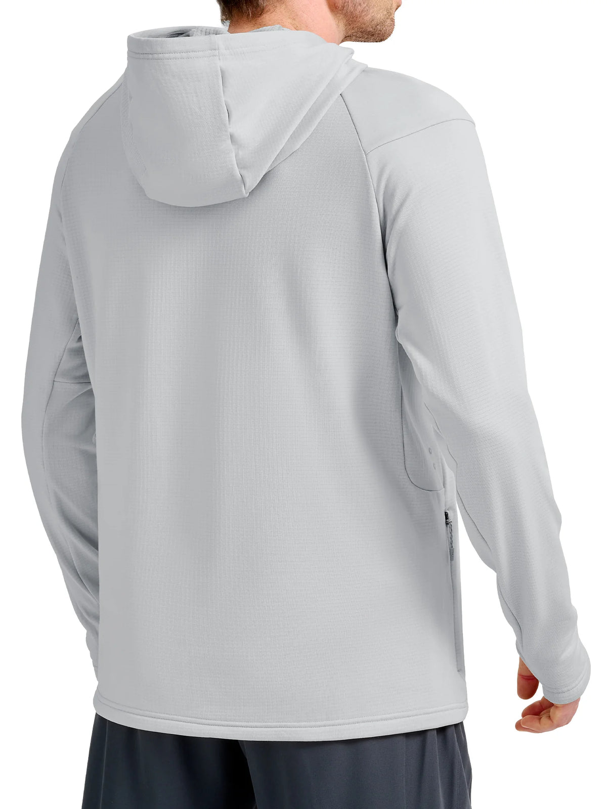 
Men's Waffle Fleece Pullover Running Hoodie with Zipper Pockets — Men's waffle fleece pullover hoodie in Light Grey — light grey