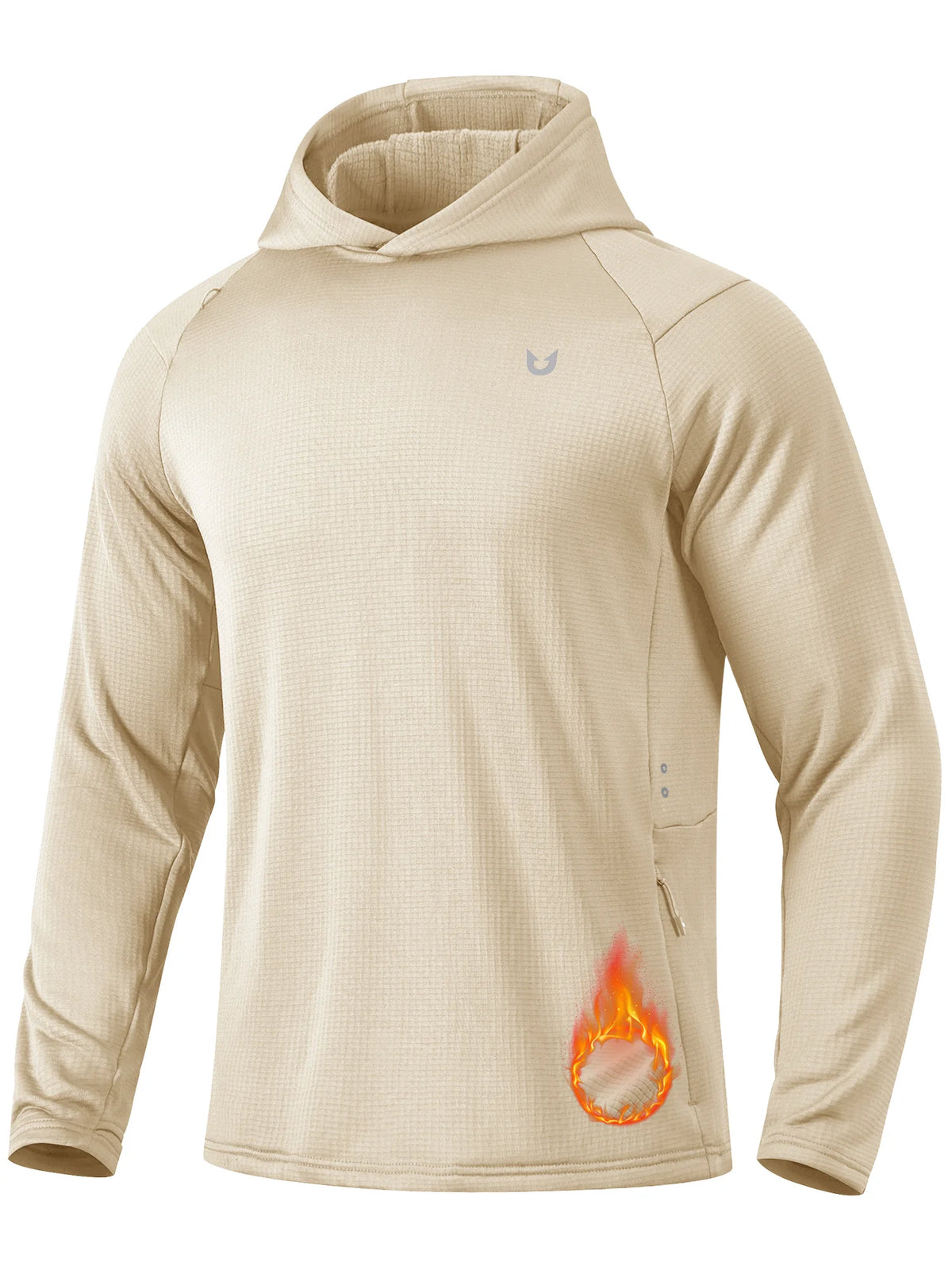 
Men's Waffle Fleece Pullover Running Hoodie with Zipper Pockets — Men's waffle fleece pullover hoodie in Light Khaki — light khaki