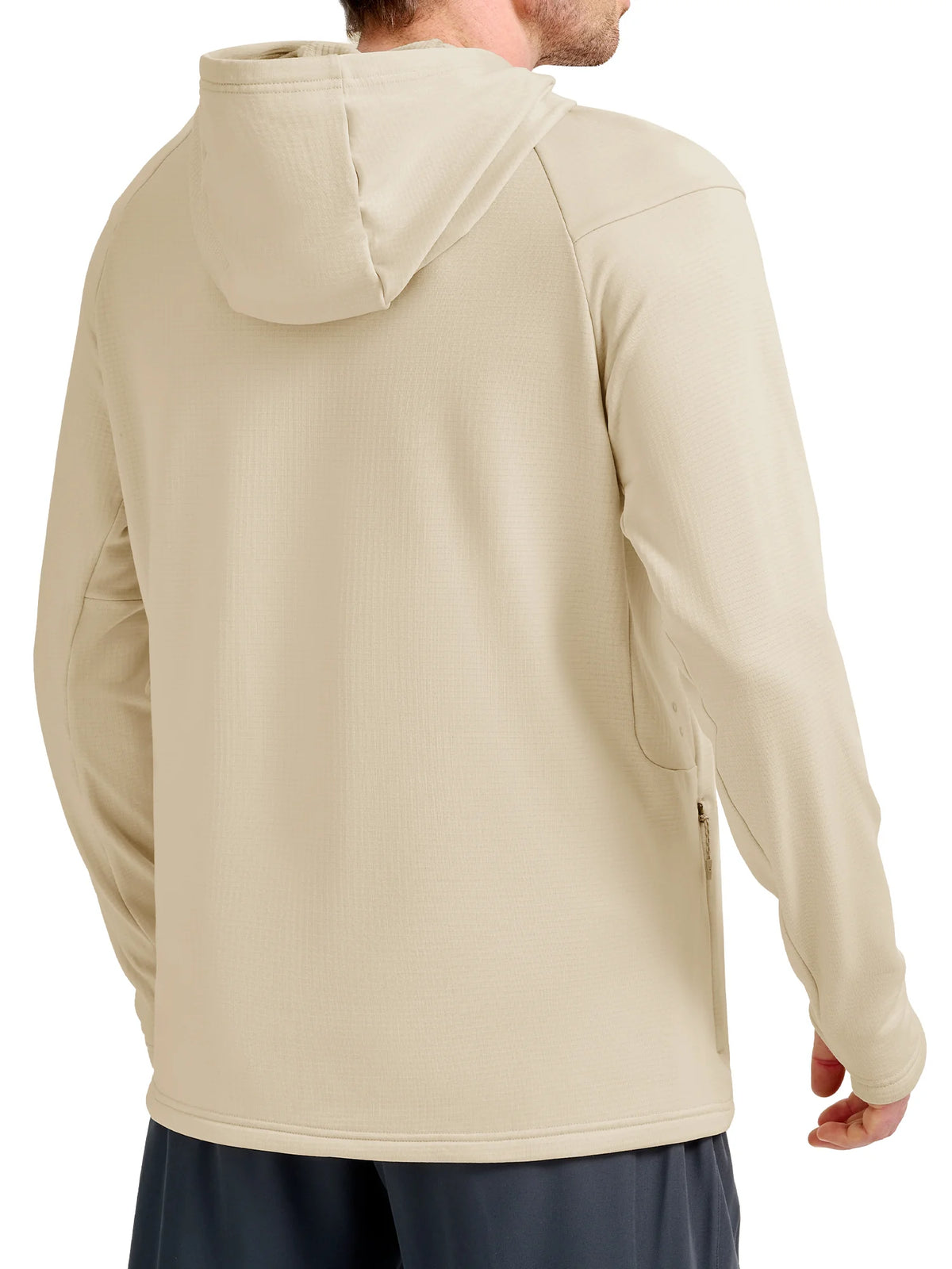 
Men's Waffle Fleece Pullover Running Hoodie with Zipper Pockets — Men's waffle fleece pullover hoodie in Light Khaki — light khaki