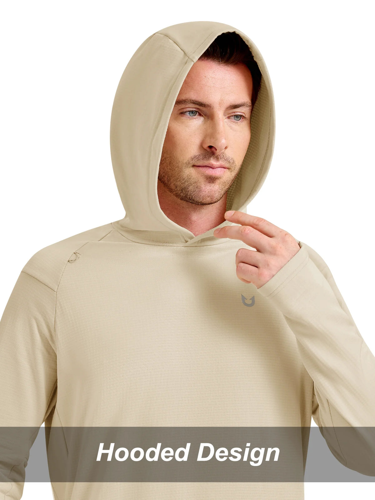 
Men's Waffle Fleece Pullover Running Hoodie with Zipper Pockets — Men's waffle fleece pullover hoodie in Light Khaki — light khaki