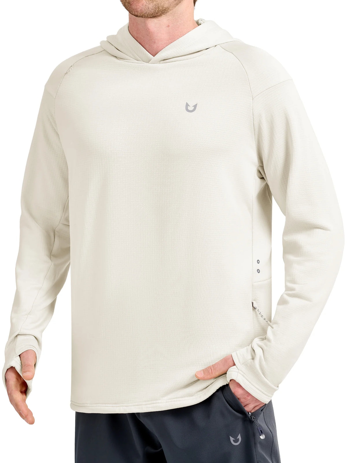
Men's Waffle Fleece Pullover Running Hoodie with Zipper Pockets — Men's waffle fleece pullover hoodie in White — white